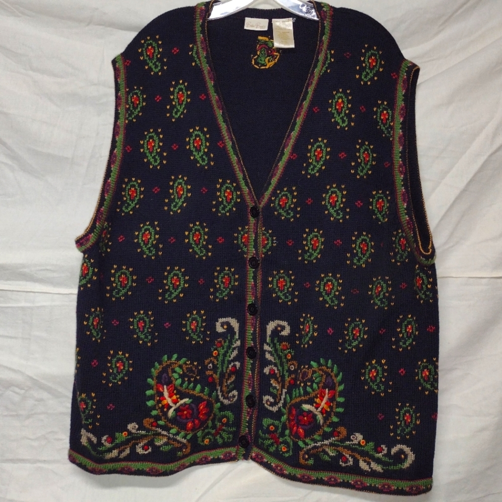SWEATER VEST Bobbie Brooks VINTAGE Grandma FALL Holidays Plus Size 22 24 slub